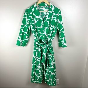 Boden Womens Riviera Shirt Dress Size 12 Long (Tall) Green Apple Print Retro